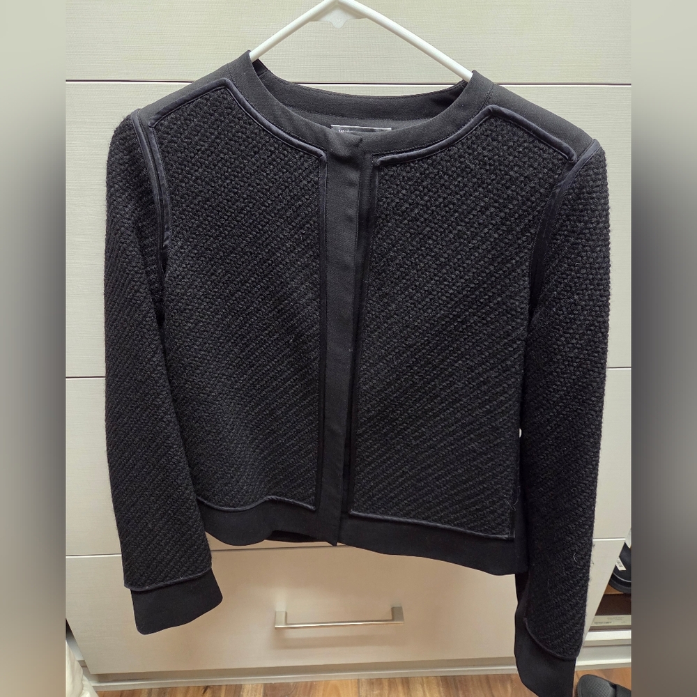VINCE Black Boucle Overlay Snap Up Jacket 6